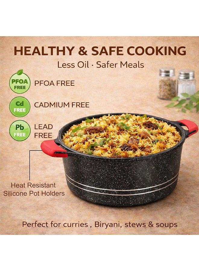 Sonex Diecast Eden King Non-Stick Cookware Set, 10-Piece, Glass Lids & Silicone Holders, 3L-13L, Advanced Korean Diecast Technology, Marble Non-Stick Coating, Dishwasher Safe, PTFE & PFOA-Free, Black - Image 4